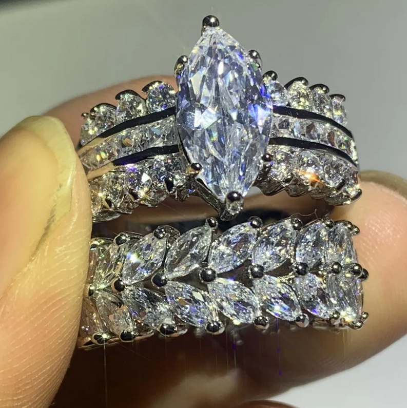 Sparkling Couple Wedding Rings Set Jewelry Sterling Sier Fill Marquise Cut White 5A Cubic Zircon CZ Dia Party Eternity Women Engagement Band Ring