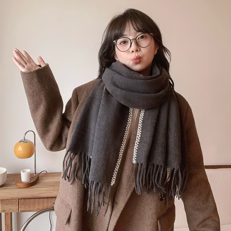 K143 Soft and skin-friendly imitation cashmere scarf literary solid color versatile Korean style 2024 autumn and winter super soft warm tassel neck sc
