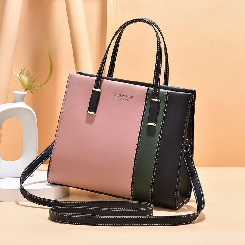Pouch Full Large Capacity 2024 New Trendy Fashion Color Contrast Handbag Autumn And Winter Generous Women's Square Bag