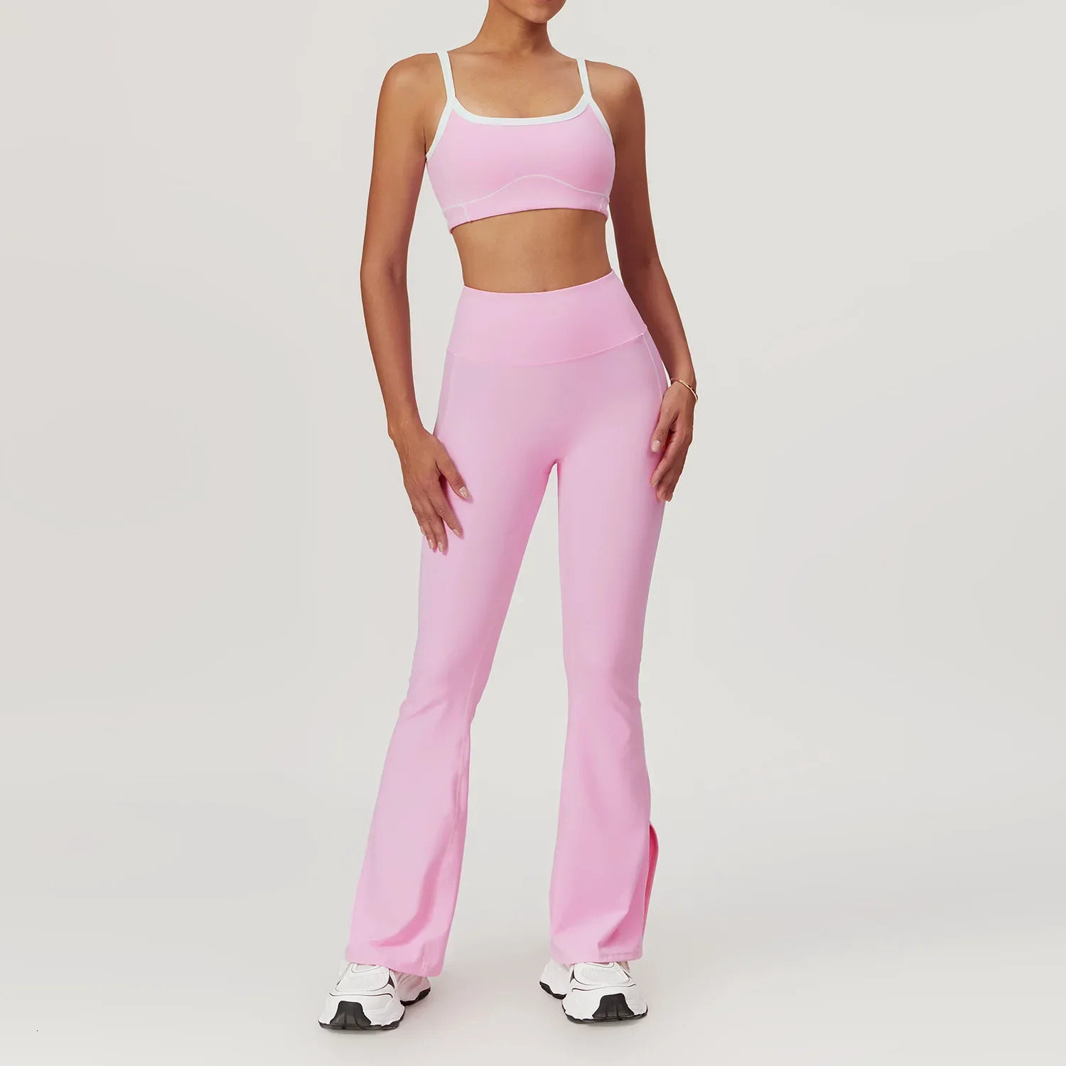 Yoga Set Womens Sports Bra Gym Exercise Legs High Waist Wide Flash Pants Shorts Activity Clothes 250314