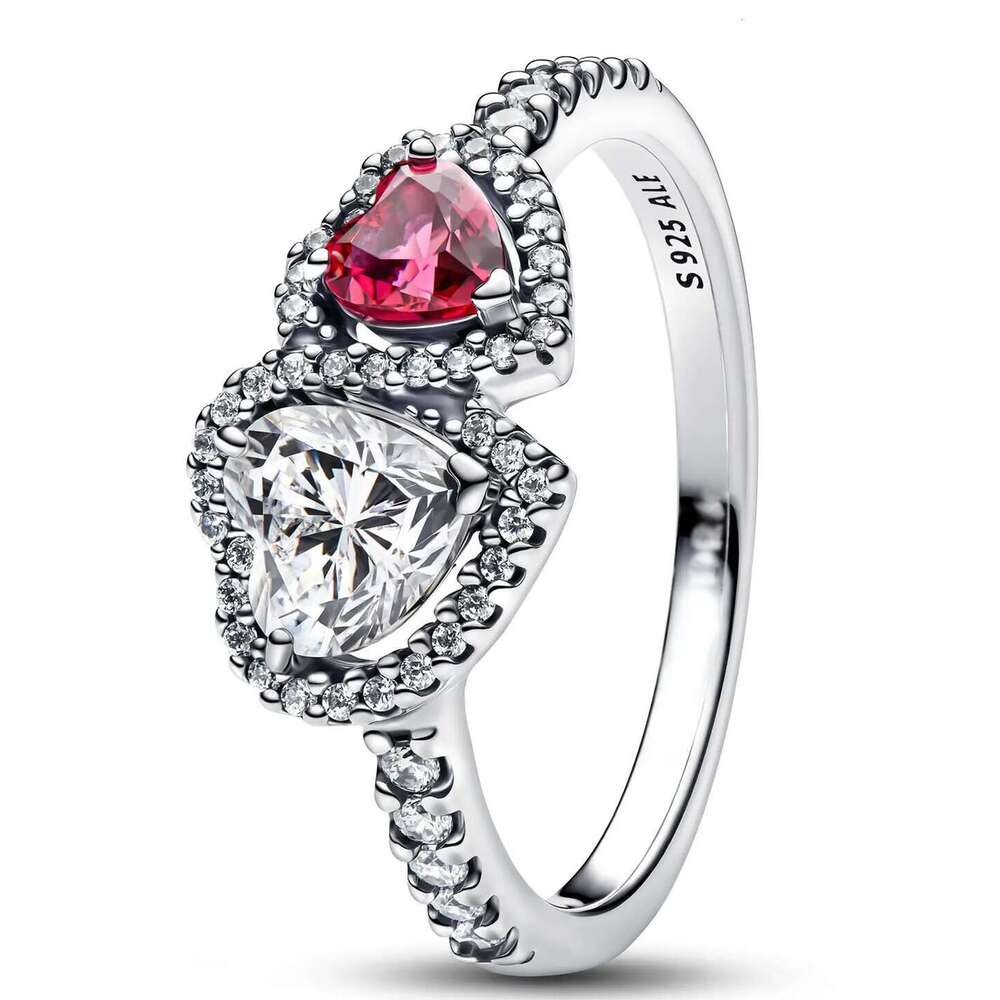 2025 Valentine's Day New Silver Pink Red Bow Ring Sparking Hearts Ring Double Band Heart Ring Couple Gift Jewelry