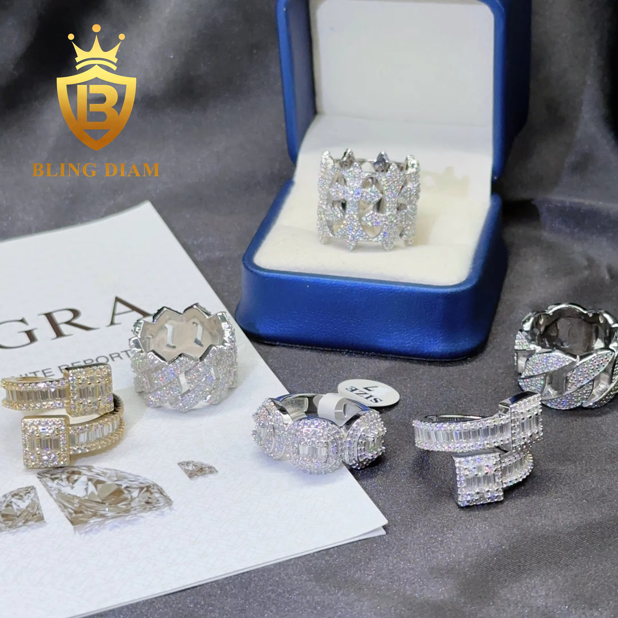 Drop Shipping Fashion Jewelry Many Style 925 Sterling Silver Iced Out Hip Hop Ring Man Moissanite Rings