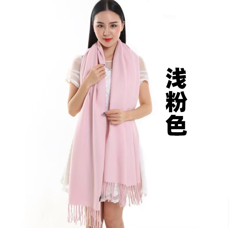 K141 Imitation cashmere scarf women winter warm thick solid color unisex wine red dark red solid color tassel scarf wholesale