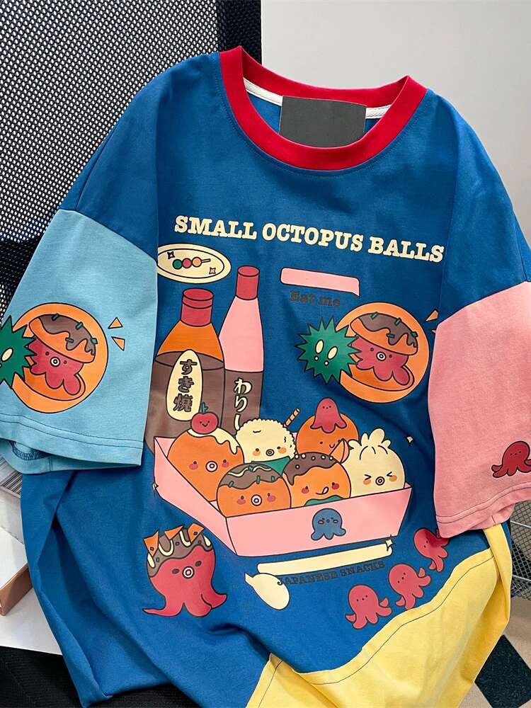 2025 New Large Cartoon Printed T-shirt Designer Fashion Women's Aesthetic Top Contrastive Color Cute T-shirt Fairy T-shirt4
