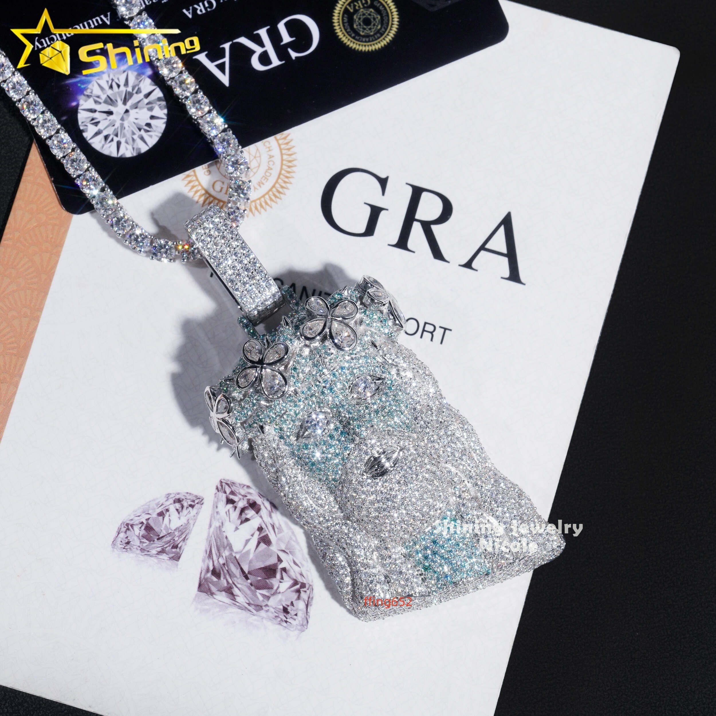 Hip Hop Style Blue Green Diamond Personalized 925 Silver Moissanite Jesus Head Pendant With Tennis Chain