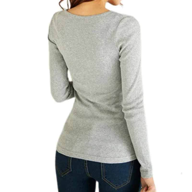 Autumn womens button long sleeved T-shirt casual retro top slim fit thin collar T-shirt 250314