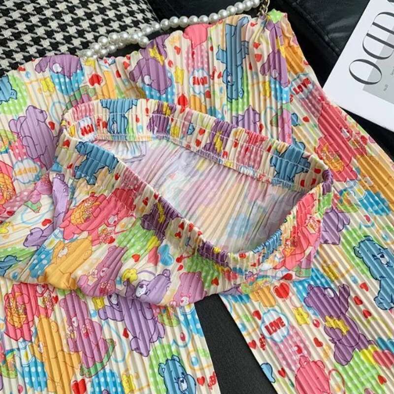 2025 new cute cartoon printed pleated wide leg designer fashion women's street wear loose straight leg pants clothing spring and summer pants4