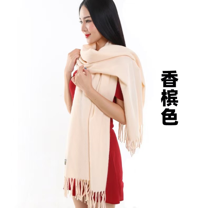 K141 Imitation cashmere scarf women winter warm thick solid color unisex wine red dark red solid color tassel scarf wholesale