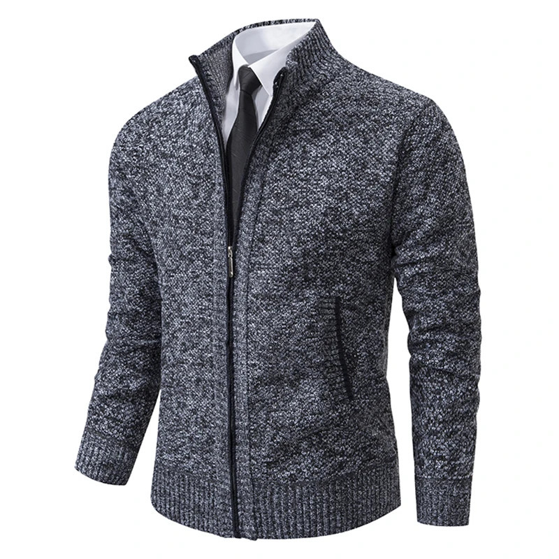 2023 Fall and Winter Mens Cardigan Jacket Sweater Zipper Standup Collar Knitted Thickened 250311