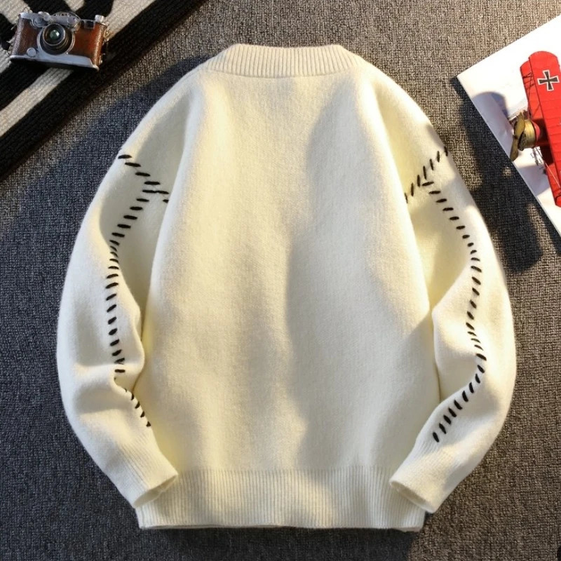 Vneck Knit Sweater Coat Men Loose Retro Slouchy Jackets Thick Autumn Winter Hipster Couple Cardigan Long Sleeve 250311