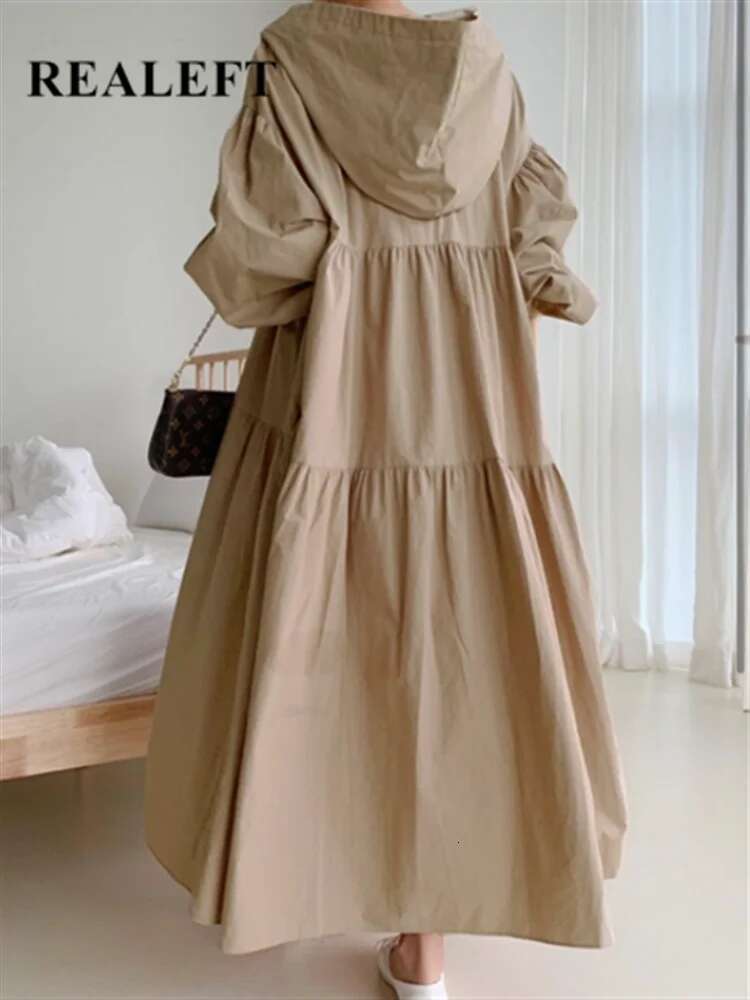 2025 new hooded oversized women's shirt dress designer fashion bubble sleeves solid color casual loose straight tube long skirt women's spri