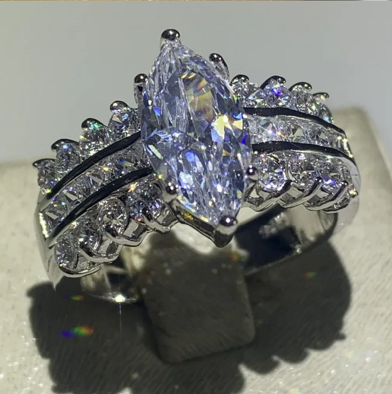 Sparkling Couple Wedding Rings Set Jewelry Sterling Sier Fill Marquise Cut White 5A Cubic Zircon CZ Dia Party Eternity Women Engagement Band Ring