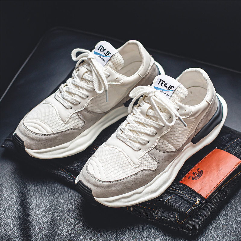 Men Fashion 2025 New Mesh Breathable Sneakers Trendy Versatile Inner Heightened Athleisure Running Shoes White Grey Green Free shipping