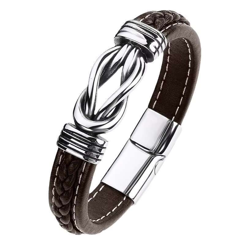2025 New model Korean Version of the Simple Men's Braided Leather Punk Style Alloy 8 Buckle Wristband Bracelet for My Son