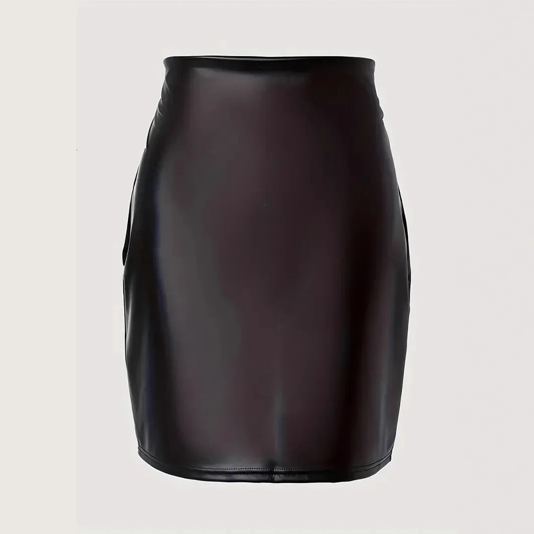 Black HighWaisted Tight PU Leather Mini Skirt Womens Elegant Bodycon Style CrossBorder Trade Ecommerce Product Wholesale 250312