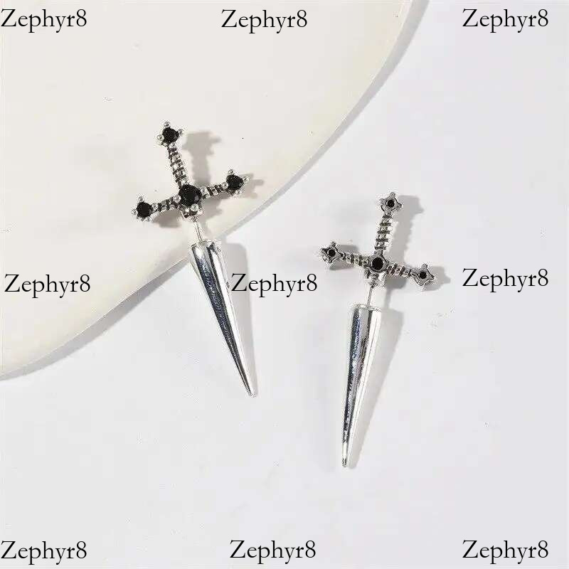 2025 model New Gothic Kinitial Sword Vintage Cool Punk Crystal Ear Jacket Goth Dagger Earrings Jewelry Gift For Women
