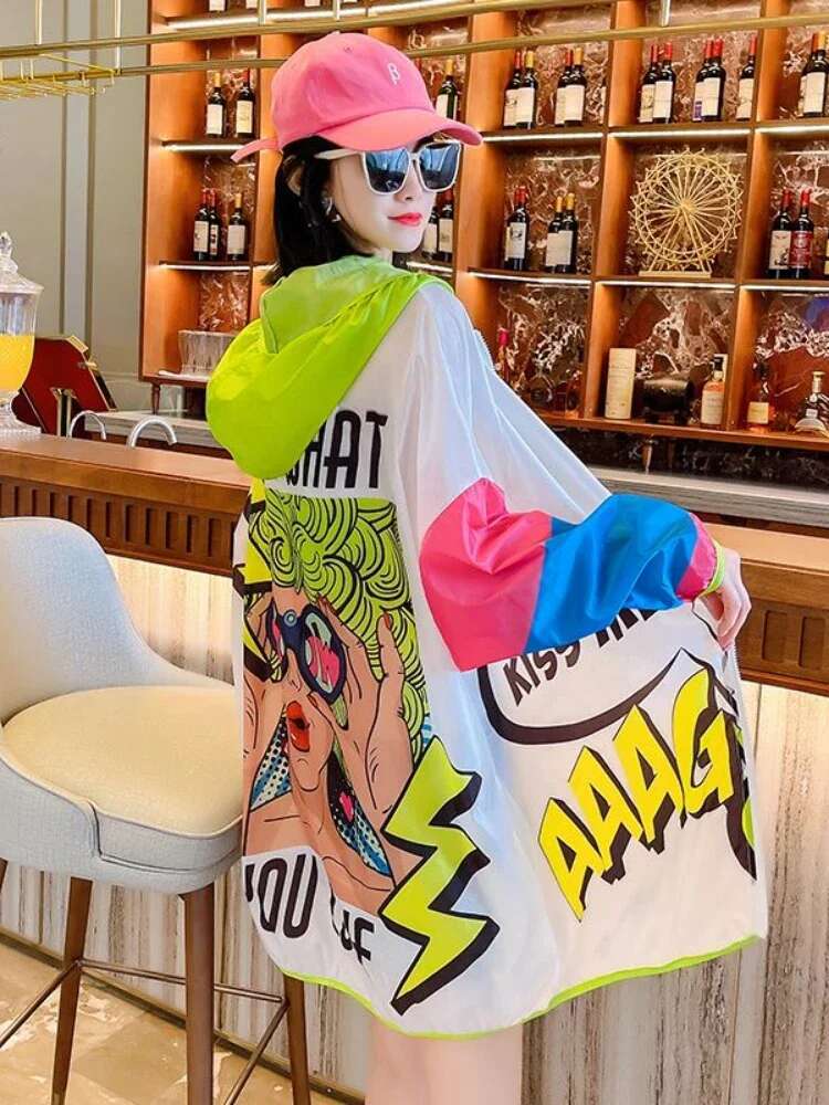 2025 new long sleeved hooded jacket women's zipper streetwear designer fashion sportswear sun protection clothing outdoor thin jacket Korean fash