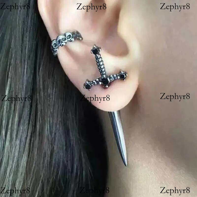 2025 model New Gothic Kinitial Sword Vintage Cool Punk Crystal Ear Jacket Goth Dagger Earrings Jewelry Gift For Women