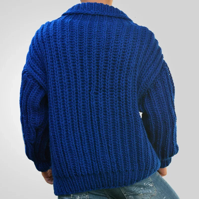 Mens Cardigan Open Stitch Sweaters Coat Turn Down Collar Double Breasted Knitted Solid Casual Loose Knit Coats Autumn Winter 250311