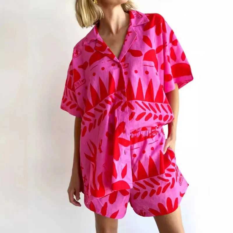 Two Piece Dress 3D Rose Red Printed Linen Womens 2025 SpringSummer New Collection European and American Fashion Elegant Printed Cardinals Flip Collar 