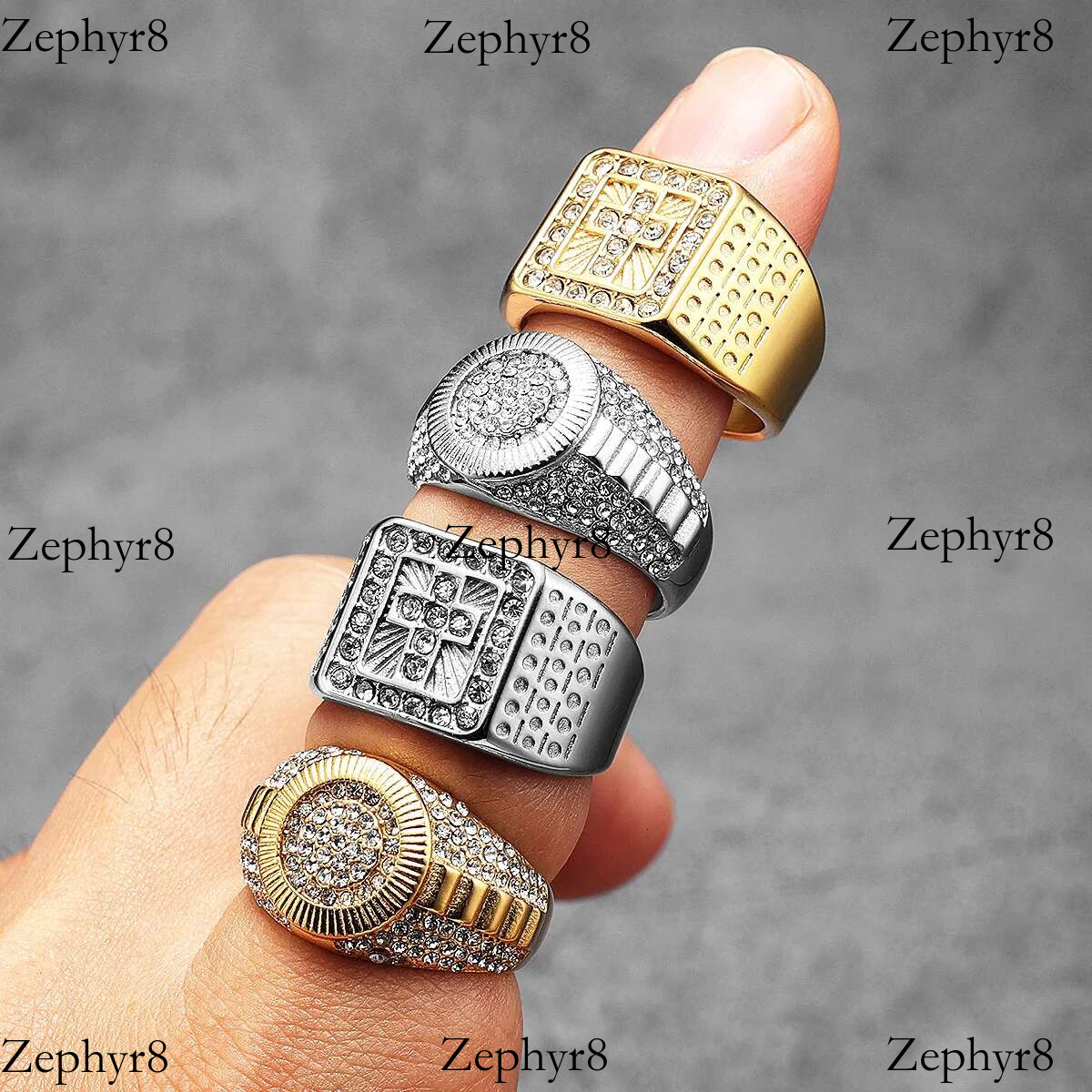 2025 model Gemstone Hip Hop Cross Men Rings Stainless Steel Women Couple Jewelry Punk New In Rock Fashion Accessories Gift Wholesale