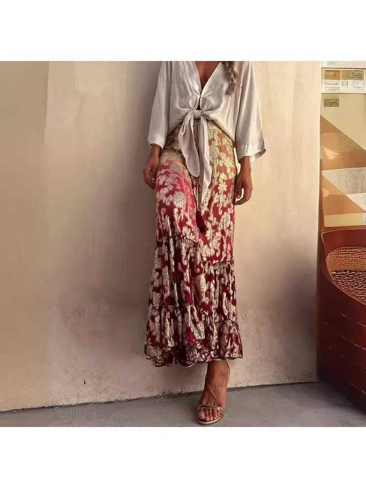 Two Piece Dress Womens Gradient Fashion Half Length Dr INS Casual Loose Vacation Half Length Dr Womens Spliced Bohemian Super Long Skirt Y25031505EK