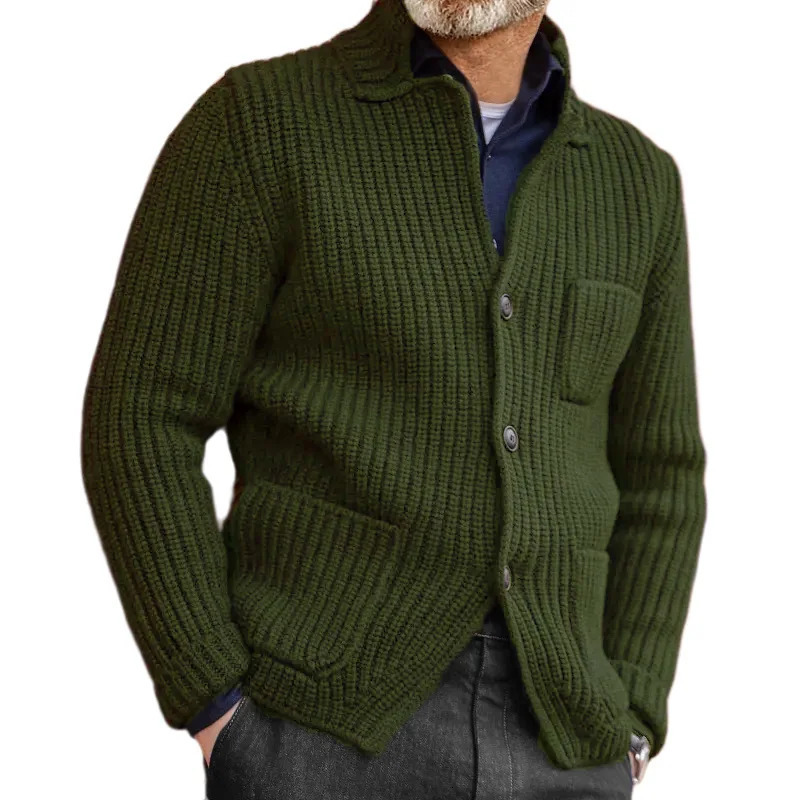 Open top wool sweater mens button retro knitted open thick jacket autumn winter 250311