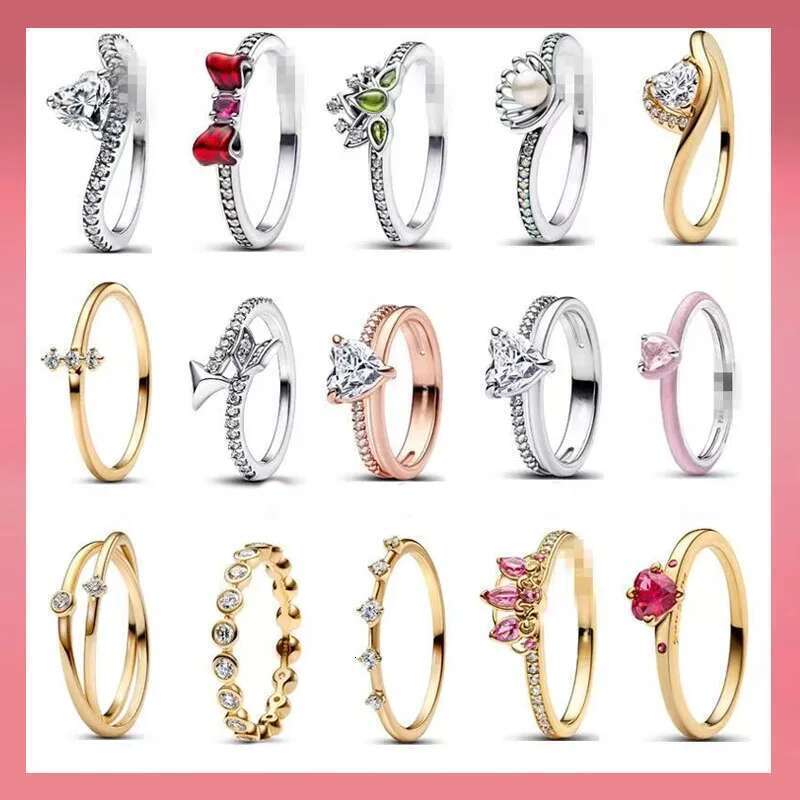2025 Valentine's Day New Silver Pink Red Bow Ring Sparking Hearts Ring Double Band Heart Ring Couple Gift Jewelry