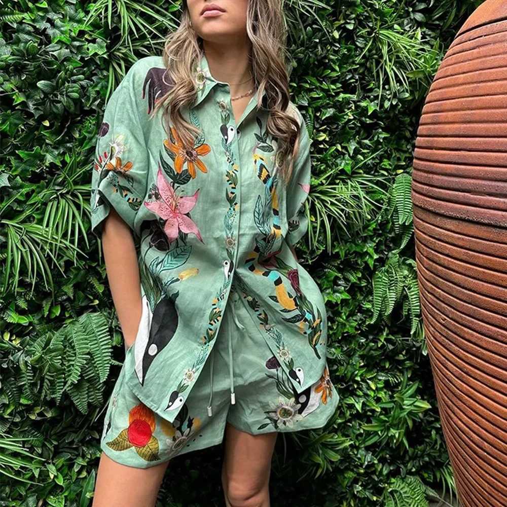 Two Piece Dress Summer loose printed womens clothing set casual 2-piece short top cross-border trade fast sales fashion set Y2503158N77
