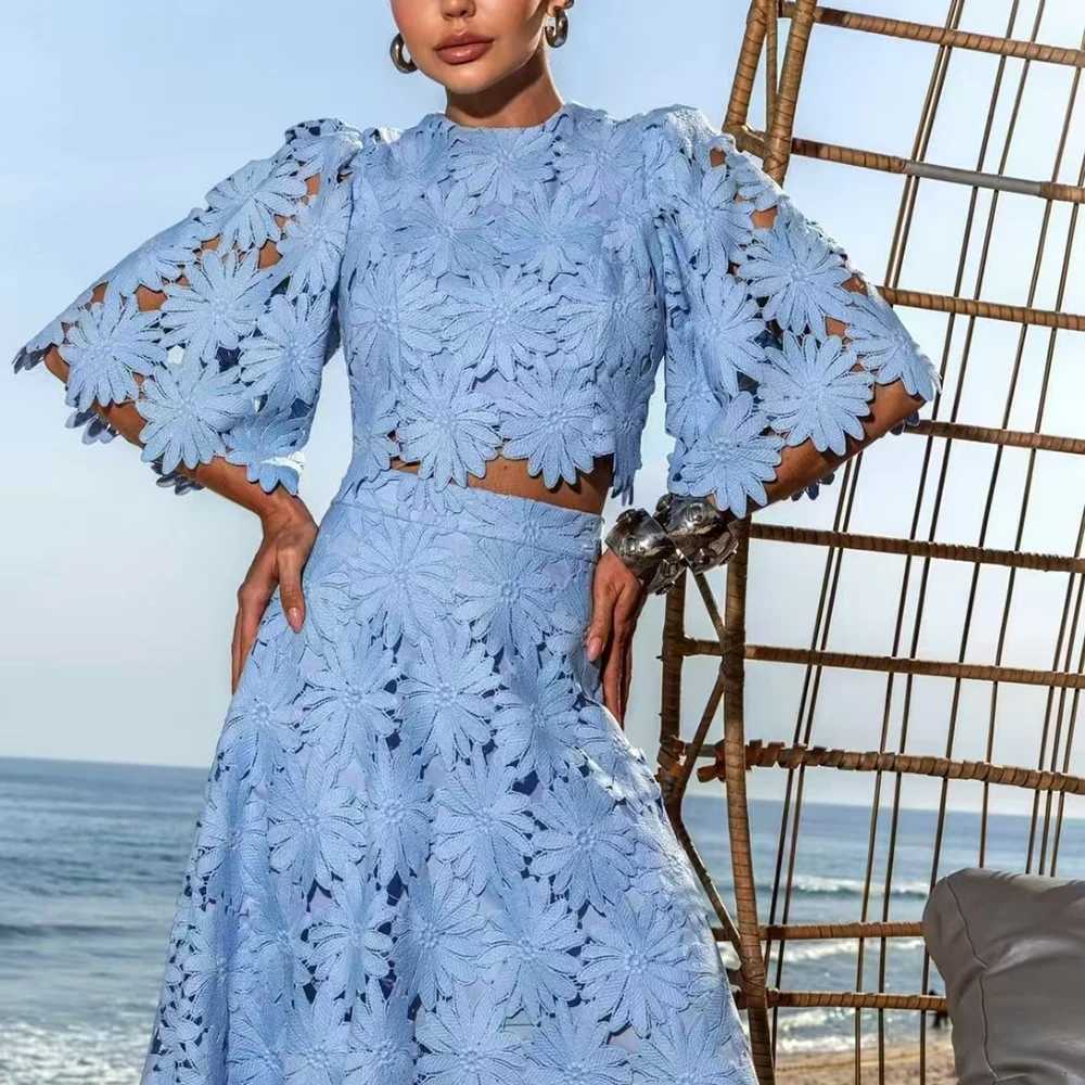 Two Piece Dress TWOTWINSTYLE Solid Two Piece Set for Women Round Neck Half Slve Top High Waist A Line Fashion Skirt Female Summer Suit Female Y250315Y