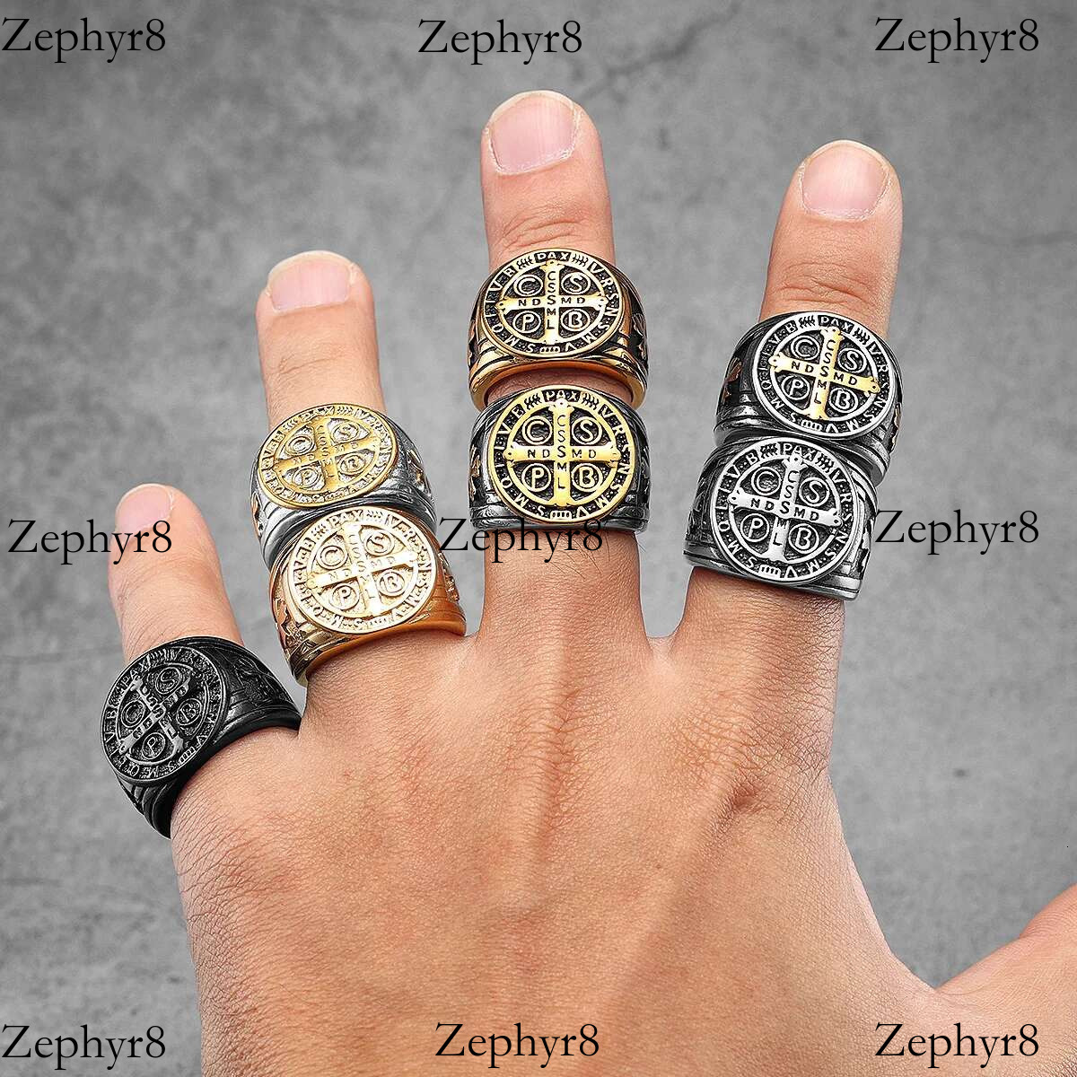 2025 New model Saint Benedict Exorcism Amulet Men Rings Stainless Steel Women Jewelry Punk Rock Cool Stuff Fashion Accessories Gift Wholesale