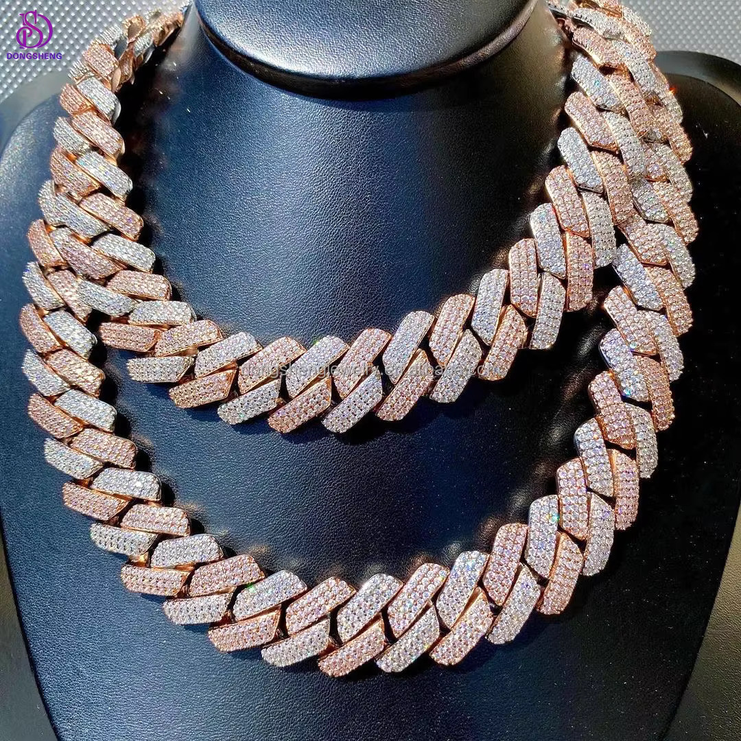 Hip Hop Jewelry Necklace Iced Out Diamond VVS Moissanite Cuban Link Chain Rose Gold Miami Silver 18mm Customize 925 Silver