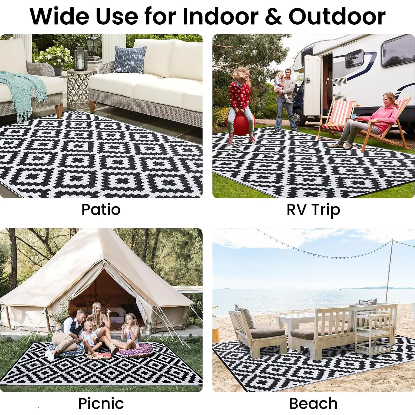 Olanly Waterproof Outdoor Rug Big Size Reversible Plastic Straw Patio Rug for Camping Mat Outside Indoor Outdoor Picnic Carpet 250311