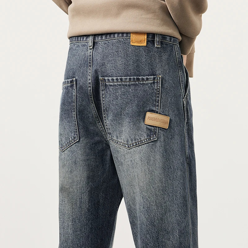 Mens jeans pocket pants loose harem mens clothing streetwear fashionable pockets patch work large oversized 250312