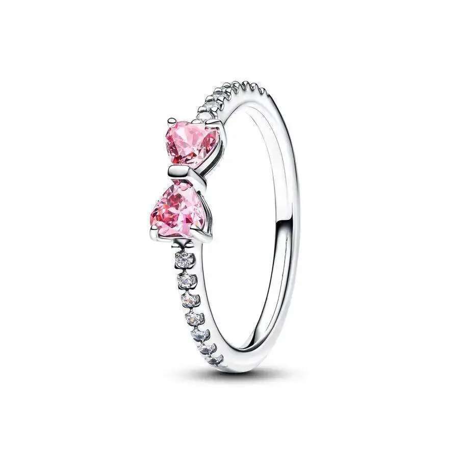 2025 925 Sterling Silver Sparking Pink Bow Ring For Women Wedding Party Fine Jewelry High Quality