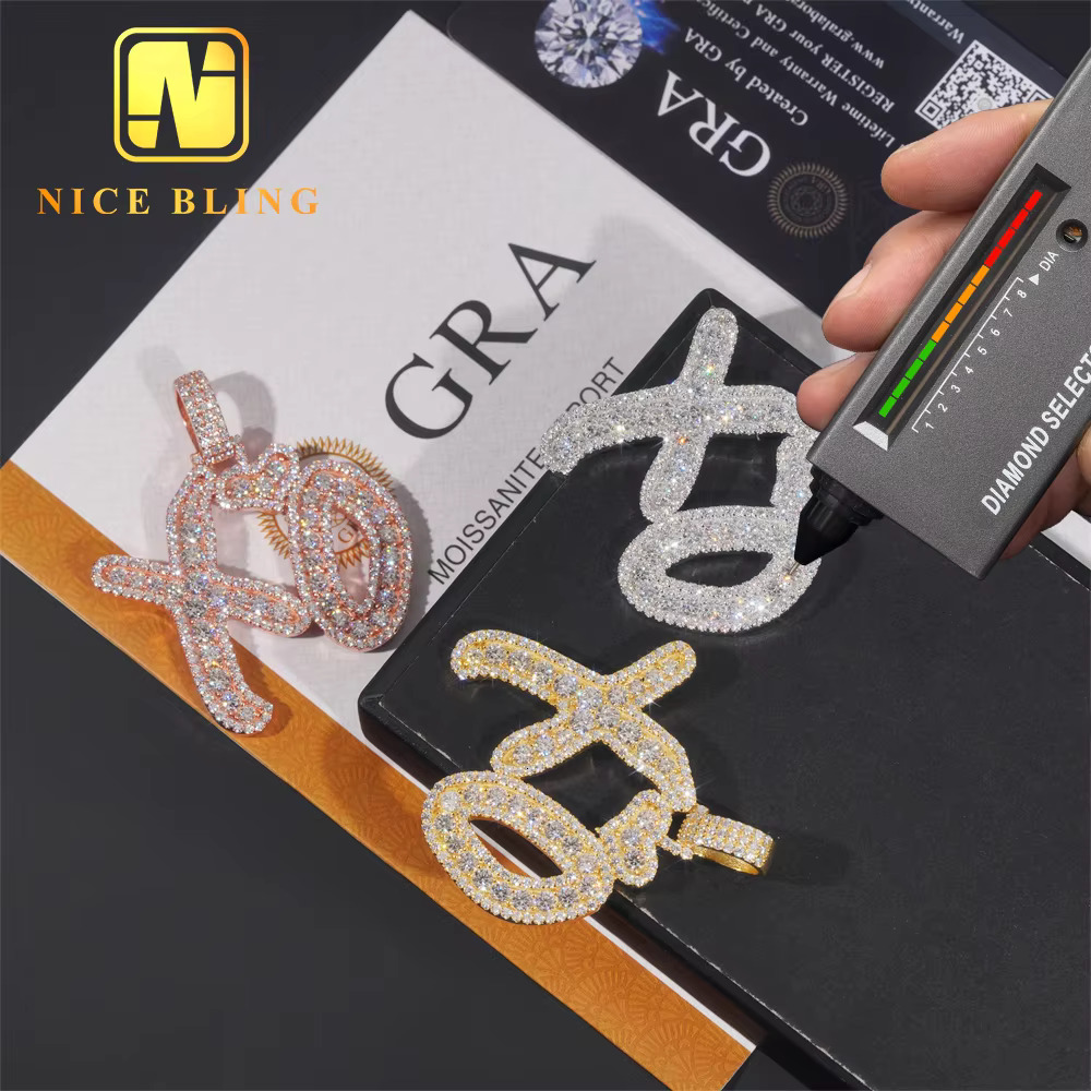 Custom Iced Out Hip Hop Moissanite Jewelry Pendant Lerter XO VVS Moissanite 925 Sterling Silver Hip Hop Pendant