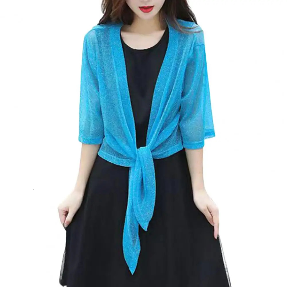 Half Sleeve SeeThrough Cardigan Front Laceup Short Jacket Summer Lace Sunscreen Coat Streetwear 250311