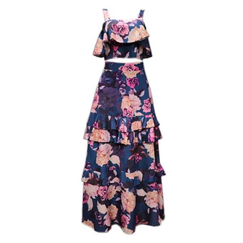 Two Piece Dress Bamboo Boy 2-piece womens fashionable floral elegant print Slvel short top+loose high waisted pleated long skirt set Y250315KMT8