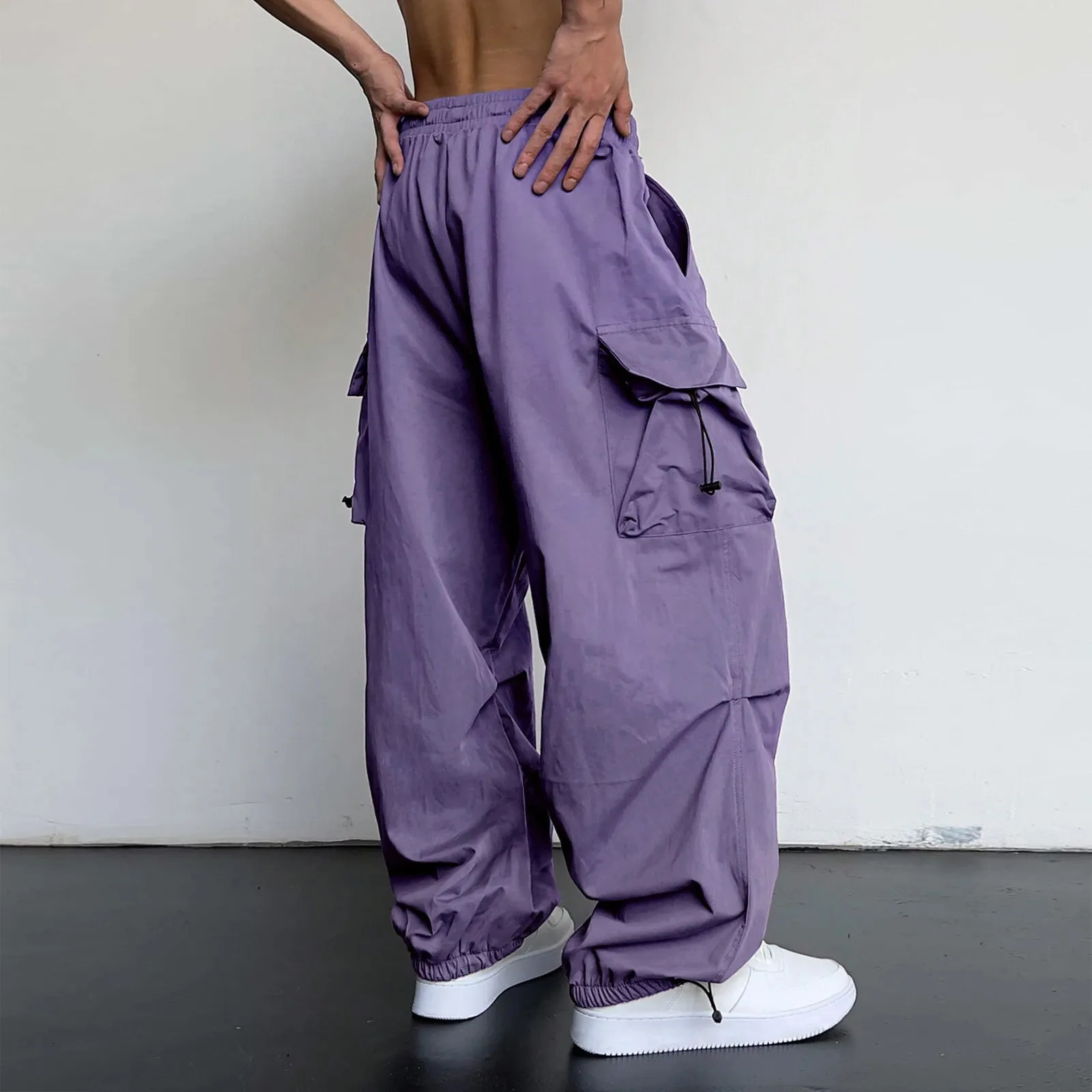 Harajuku Oversized Cargo Pants Mens Streetwear Vintage Hip Hop Wide Leg Baggy Pants Male Casual Parachute Pants Techwear 250314