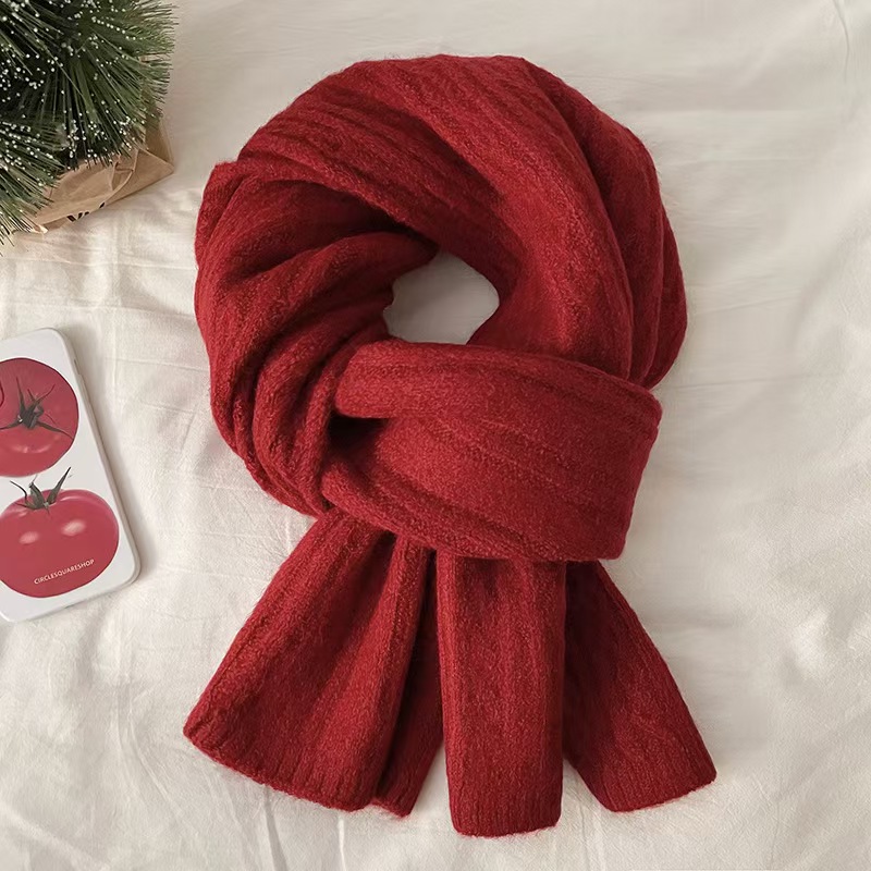 K142 Knitted scarf for women in winter, solid color, wool, high-grade Korean version, warm and thickened scarf for students, birthday gift