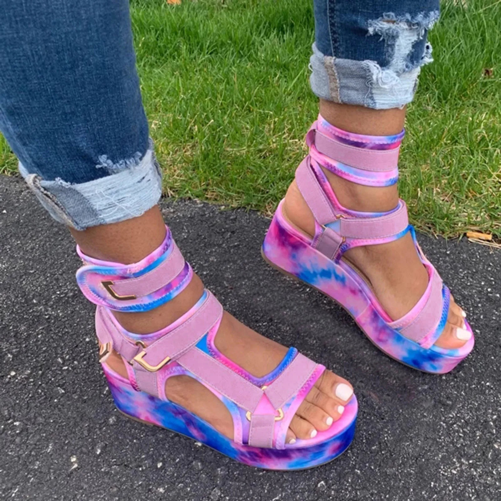 Platform Sandals For Womens Open Toe Ankel Strap Flats Comfortable Beach Shoes home organizer gift for women 250314
