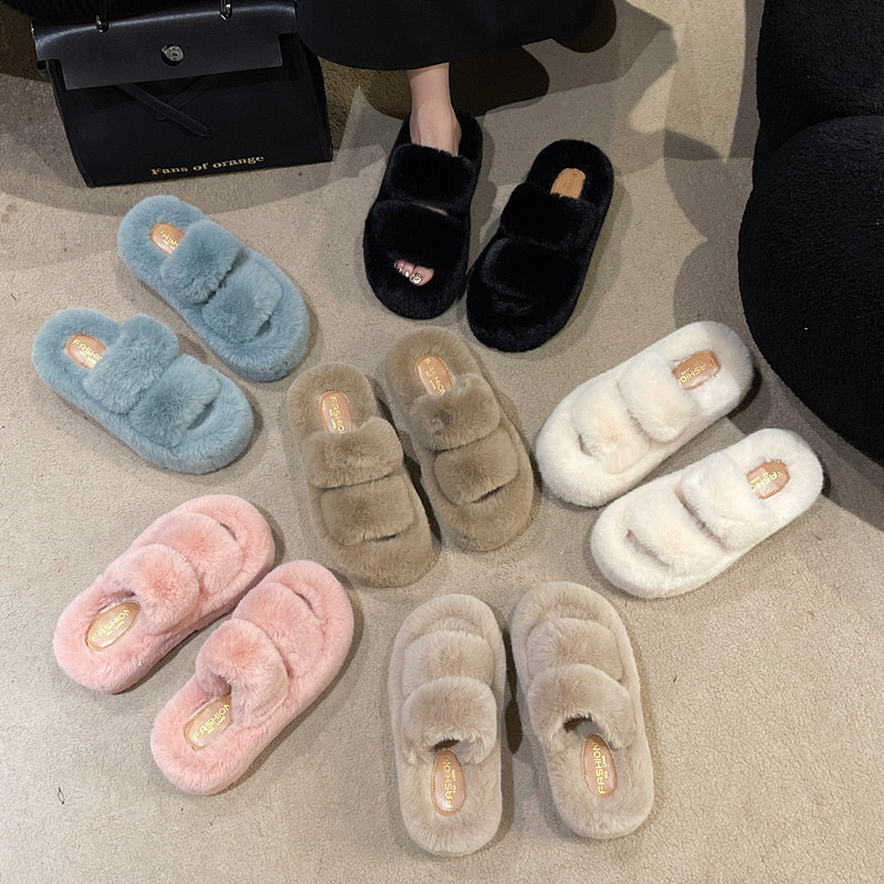 Free shipping slippers women sandals thick sole plush fashion casual comfortable black beige khaki pink blue