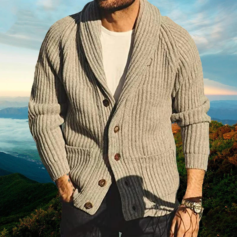 Winter Long Sleeve Autumn Lapel Button Knit Cardigan Casual Men Loose Jackets Vintage Geometric Pattern Jacquard Sweater Coat 250311