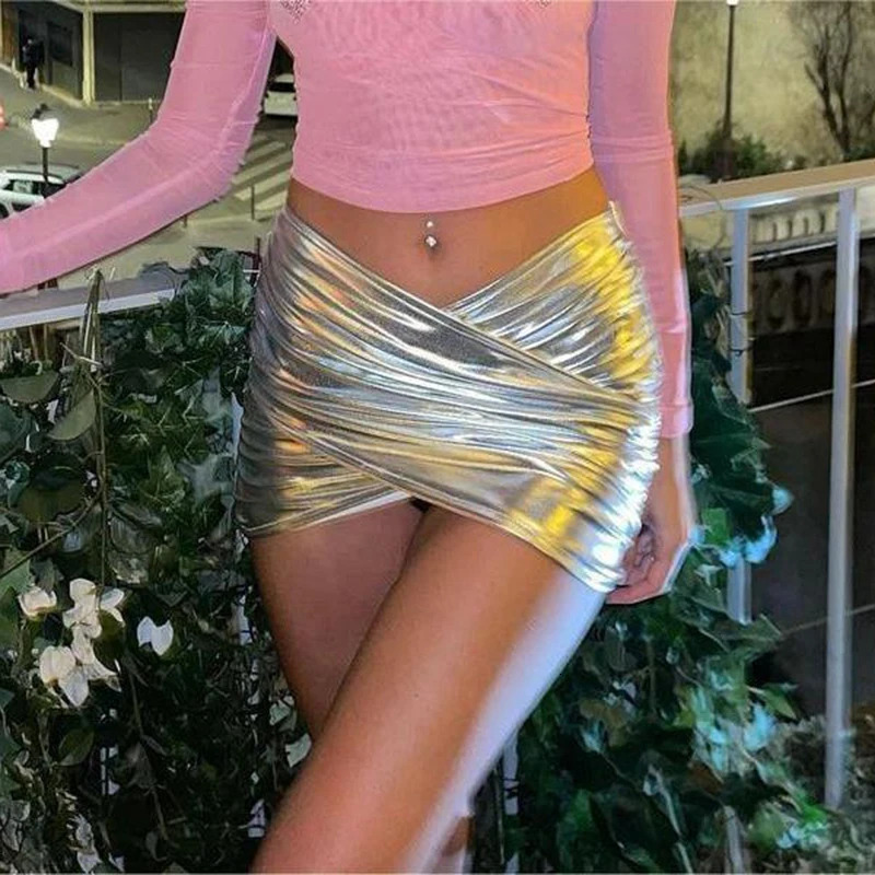 CUTENOVA 2024 Spring Style Pu Leather Wrap Casual Mini Skirt Party 250312