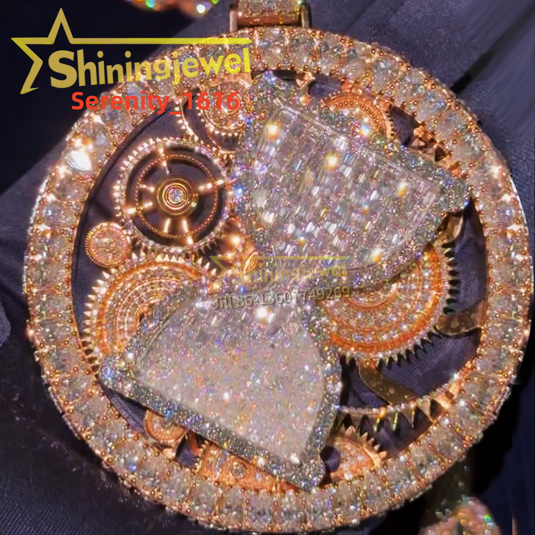 Custom Jewelry Maker Luxury Baguette Moissanite Spinning Pendant Hourglass Hip Hop Jewelry Rock Custom Moissanite Pendant