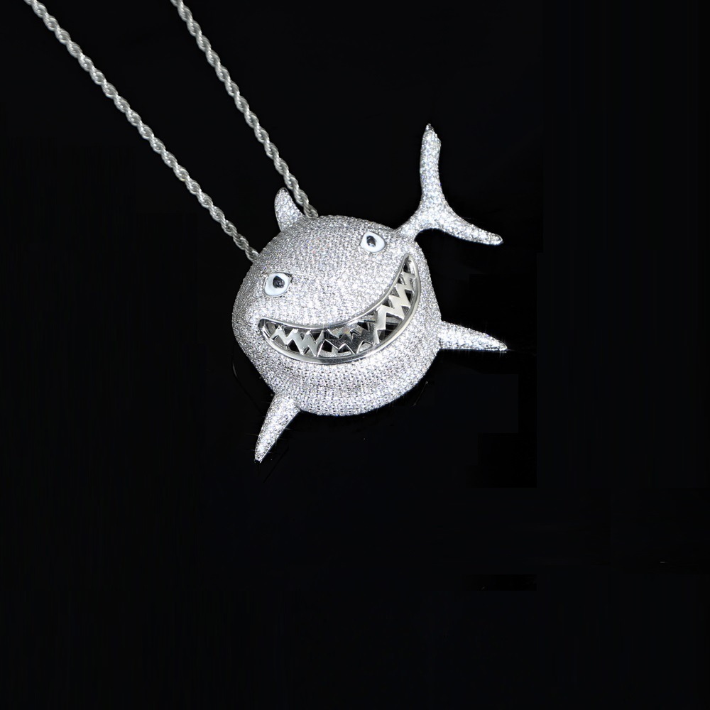 Factory Price Punk Jewelry Fashionable Cuban Iced Out Shark Pendant Pendant Necklace for Men Gift