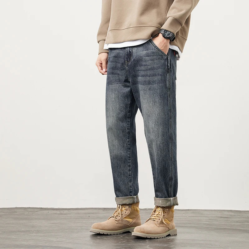 Mens jeans pocket pants loose harem mens clothing streetwear fashionable pockets patch work large oversized 250312