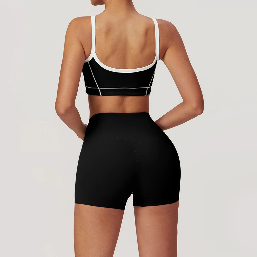 Yoga Set Womens Sports Bra Gym Exercise Legs High Waist Wide Flash Pants Shorts Activity Clothes 250314