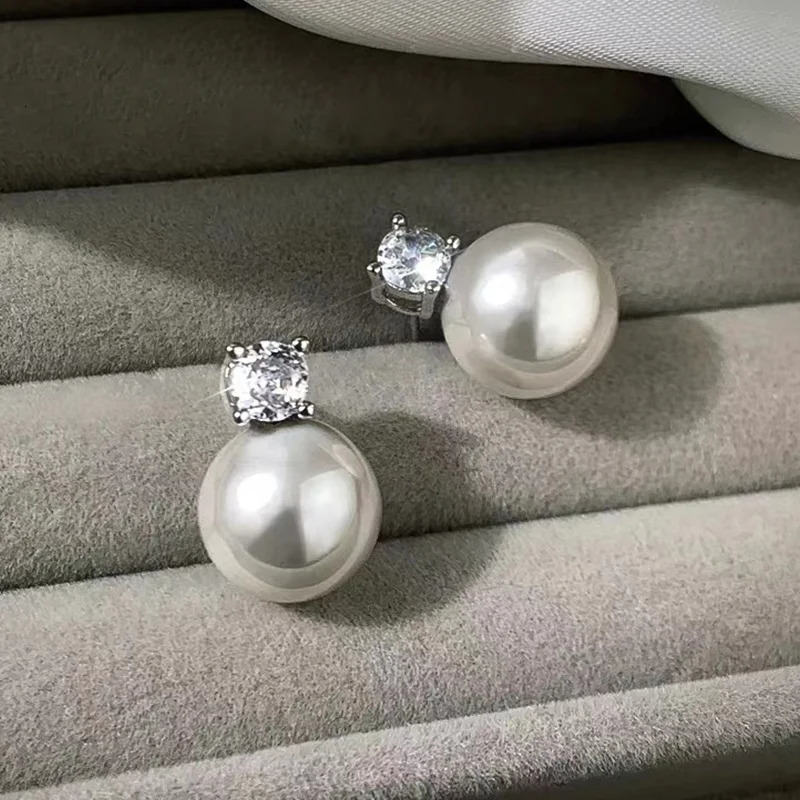 Anziw Real 925 Silver Stud Earrings 9mm Natural Freshwater Pearl 3.5mm Zircon Drop Earring for Women Girl Christmas Gift Jewelry 250314