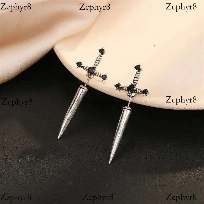 2025 model New Gothic Kinitial Sword Vintage Cool Punk Crystal Ear Jacket Goth Dagger Earrings Jewelry Gift For Women
